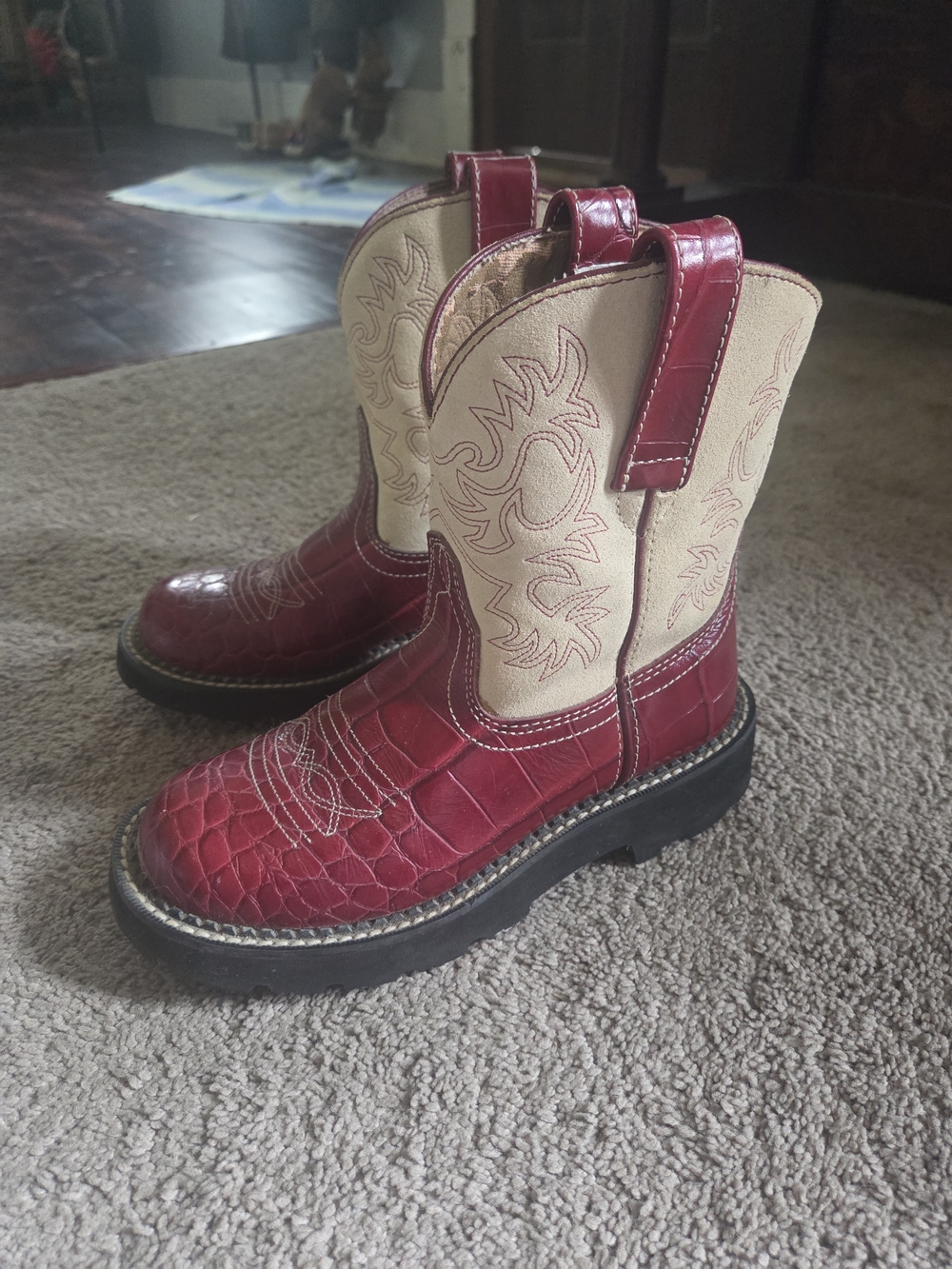 Fatbaby Red Croc Cowboy Western Boots Size 6 - Picture 4 of 6